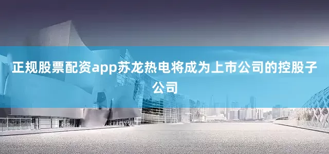 正规股票配资app苏龙热电将成为上市公司的控股子公司